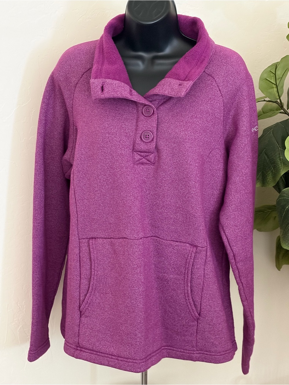 Columbia Purple Button Neck Fleece Pullover Women’s XL
